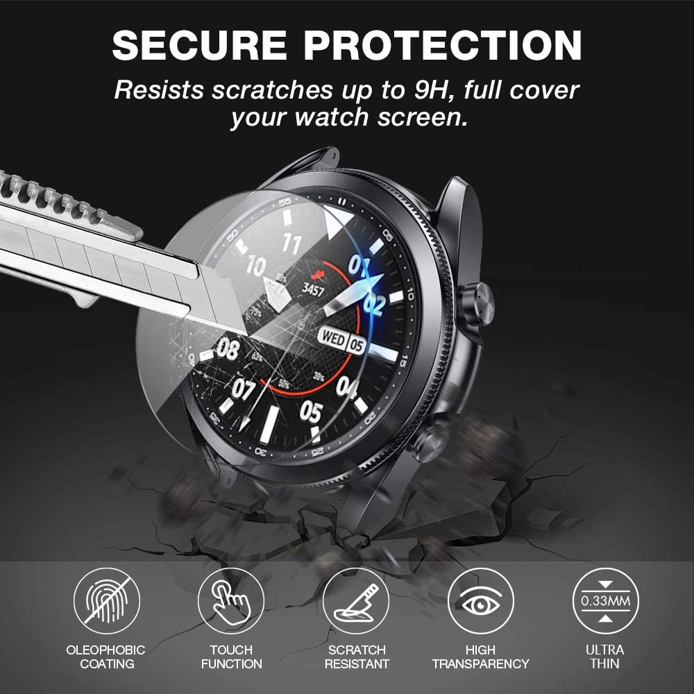 2+1 for samsung galaxy watch 3 screen protector + bezel loop for galaxy watch 3 45mm 41mm Tempered Glass film + bezel ring cover