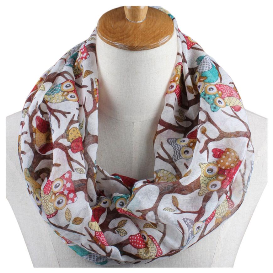 Feitong pañuelo foulard mujeres anillo Bufandas femenino patrón de búho impresión Echarpe para Mujer chal Wrap Bufandas Mujer invierno bufanda: Blanco