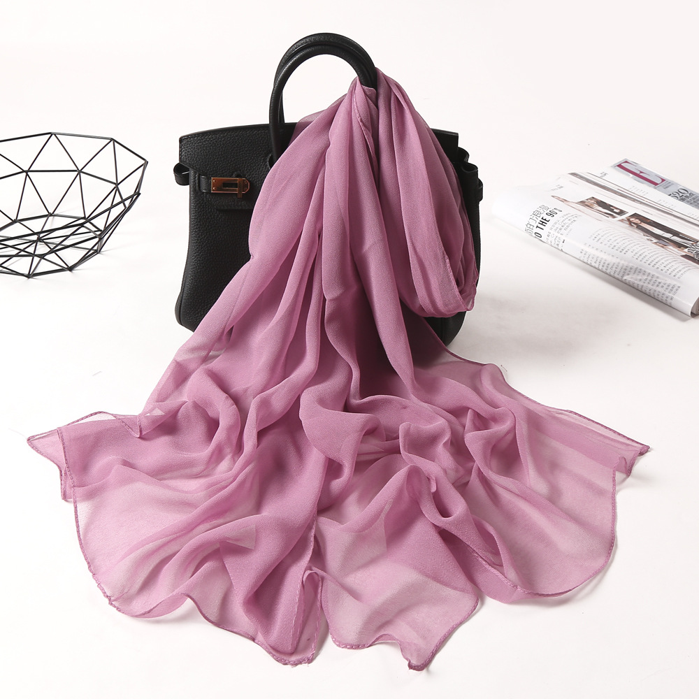 Four Seasons Women Plain Color Thin Soft Beach Thin Silky Georgette Scarf Shawls Long Wraps Beach Sunscreen Hijab: PURPLE