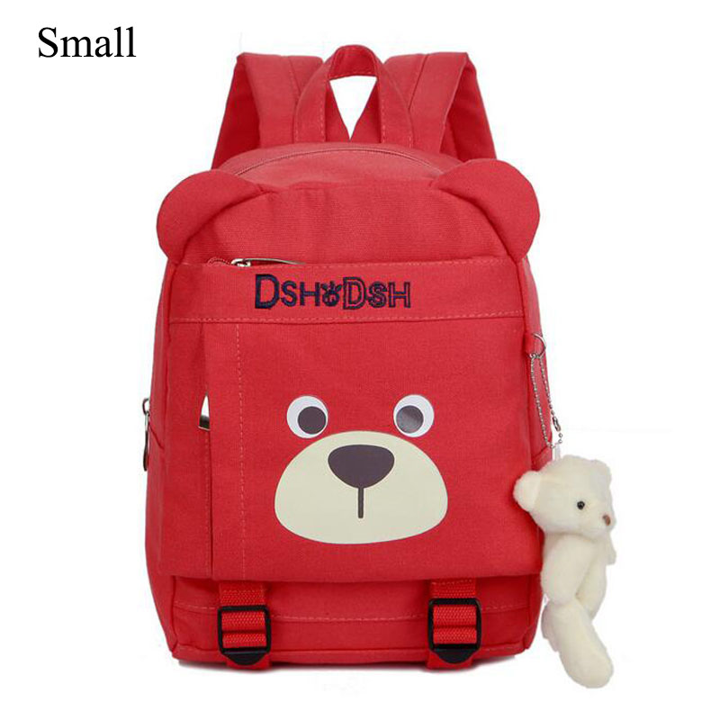 Cute Cartoon Bear Dolls Canvas School Backpack For Children Mini Baby Toddler BookBag For Boys and girls Mochila Rucksacks: Small Red