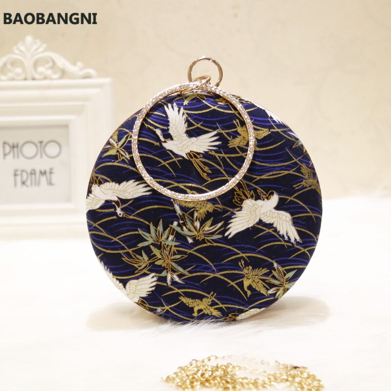 Borsa da sera rotonda retrò da donna anelli di moda blu pochette con diamanti borsa da donna con ricamo borse da festa di nozze