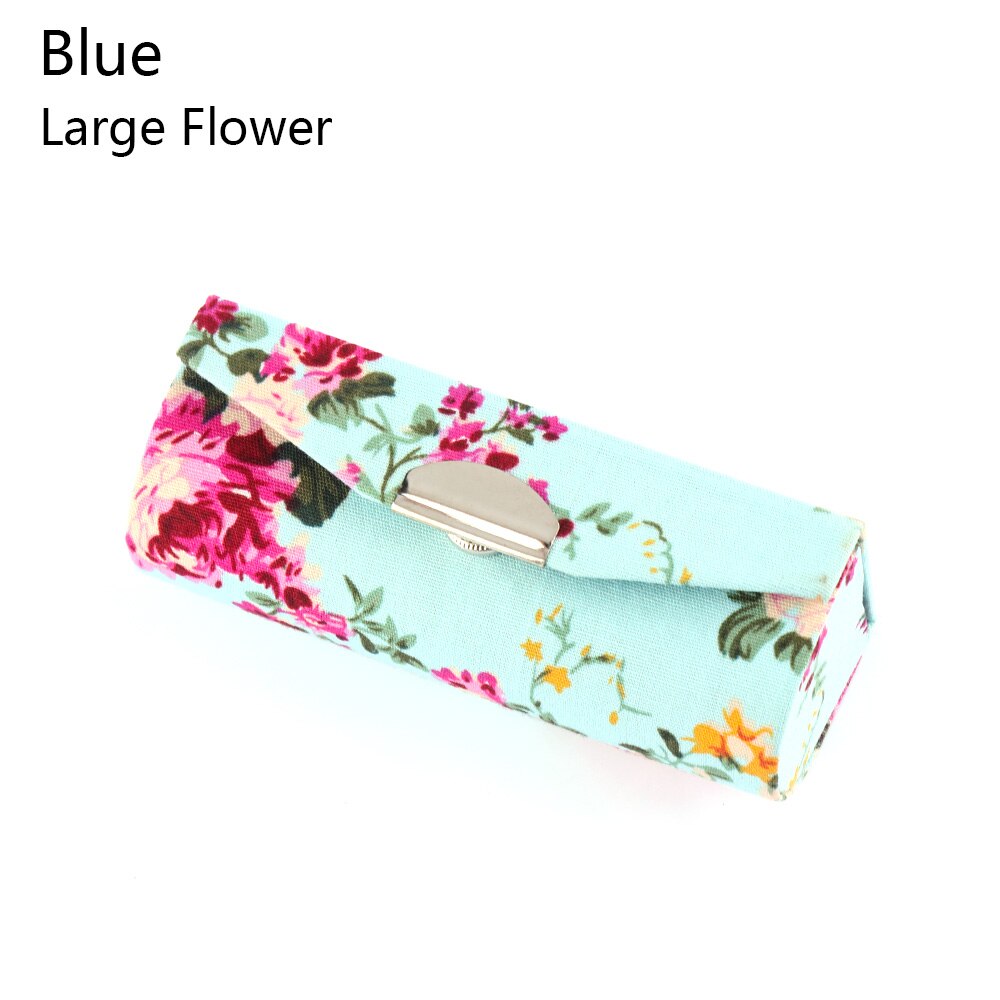 Læbestift etui mini spejl broderet lipgloss æske blomsterdesign smykkeholder piger kvinder makeup værktøjer: Blå 02