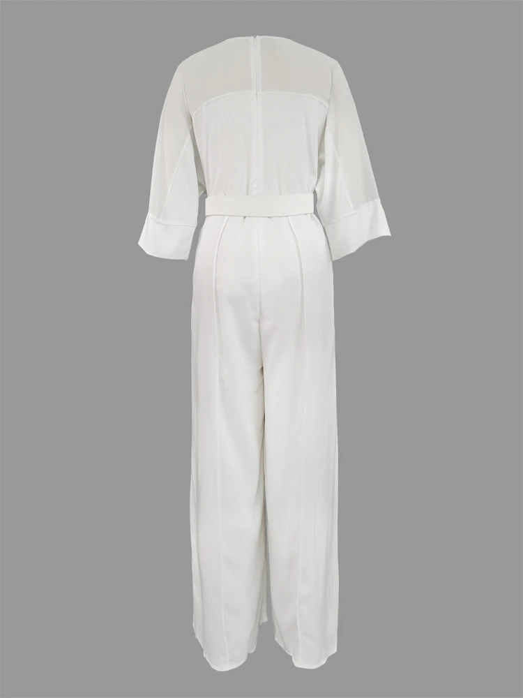 Gymystars gul jumpsuit kvinna lyxiga v-ringade jumpsuits knuten midja hög midja vida ben byxor