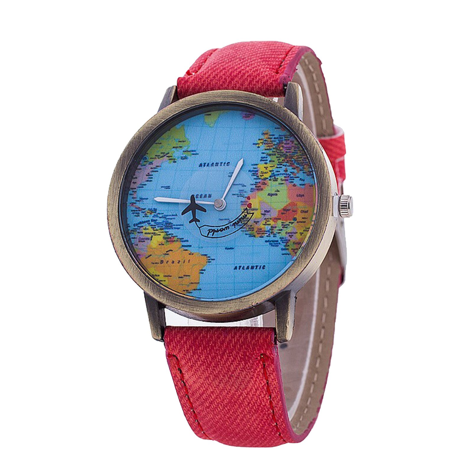 Retro Unisex Horloges Vliegtuig Kaart Horloge Creatieve Vrouwen En Mannen Quartz Horloge Klok: Red