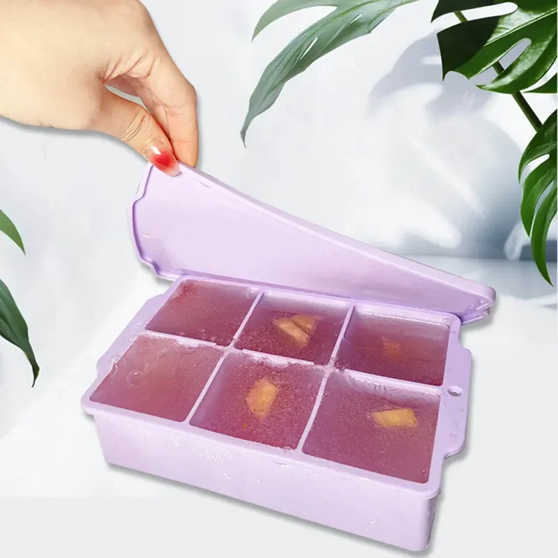 Grote ijsblokjesvorm met 6 vakken en deksels, gigantische jumbo grote siliconen ijsblokjesvorm, vierkante doos, stapelbaar, doe-het-zelf whisky-ijsmaker voor in de keuken