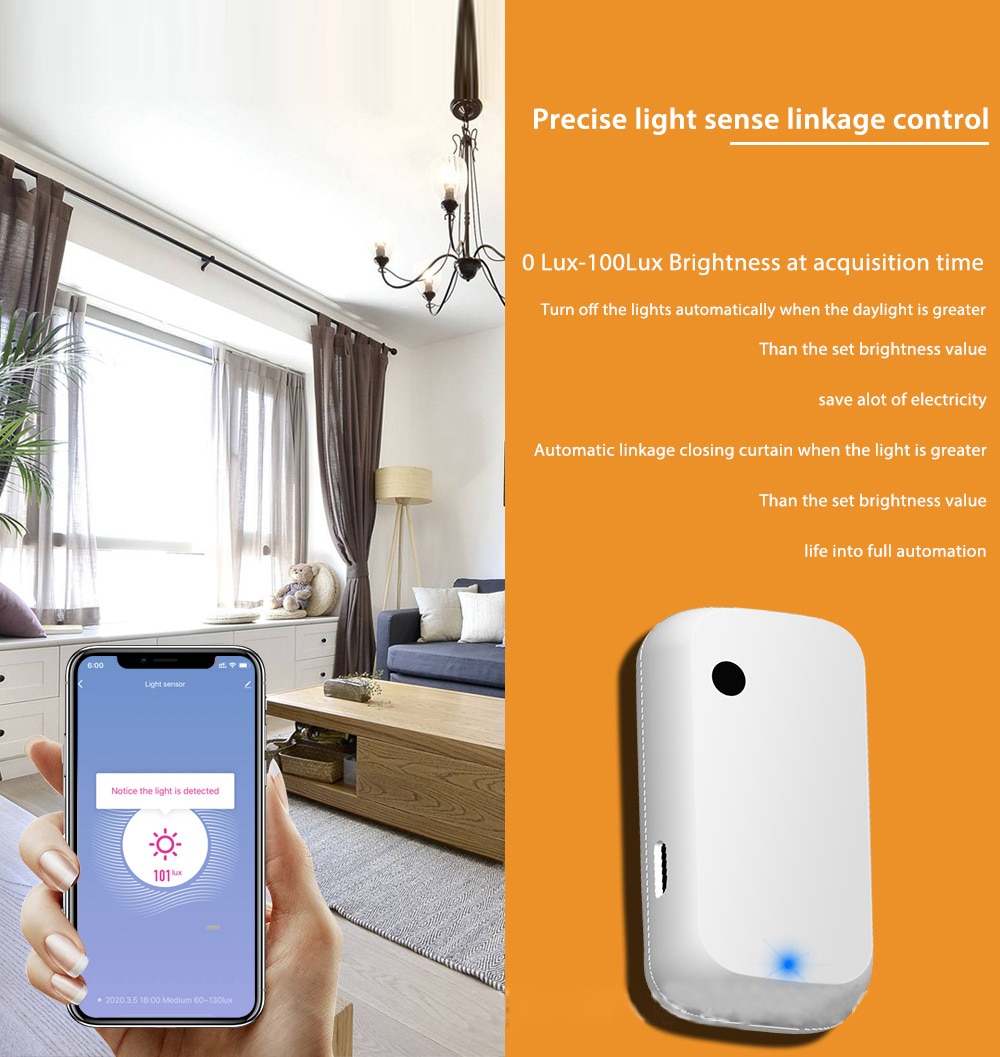 Tuya maison intelligente 180 ° WIFI capteur d'éclairement capteur de luminosité WiFi intelligent vie intelligente alimenté par capteur de lumière USB