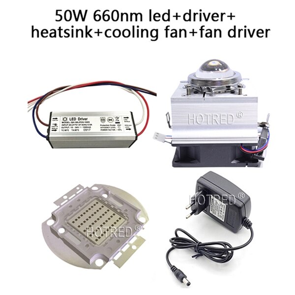 50W 60W High Power LED Chip 660nm Deep Red LED Grow Light 660 nm COB Diode Emitter+Driver+heatsink+cooler+lens reflector: 1Set 50W Heatsink