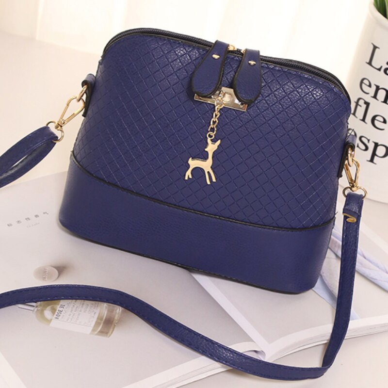 Bags For Women PU Leather Soft Face Women Bag Wild Shoulder Messenger Bag Quilted Shell Bag Pendant Cute Deer: Blue