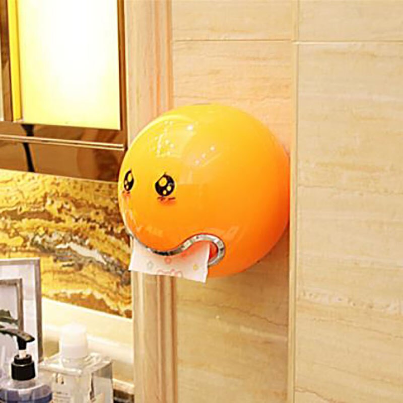 Hem kökspapper låda hållare rund fun face väggmonterad badrum toalettpapper förvaringsväska lock hotell förvaringsbox: Orange
