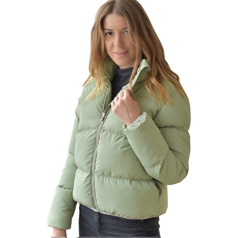 bulle manteau femmes solide Parka col montant surdimensionné court Parka hiver femme bouffant épaissir veste Mujer: Green / M