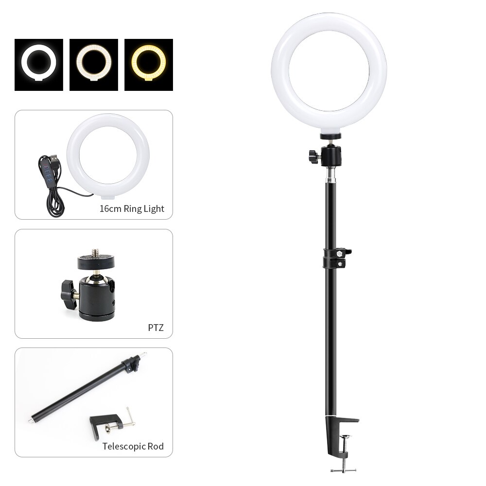 Selfie Ringlight Photography 16cm LED Rim Of RingLamp With Mobile Holder Stand Round Ring Light Tripod For Phone Smartphone Live: Desktop stand