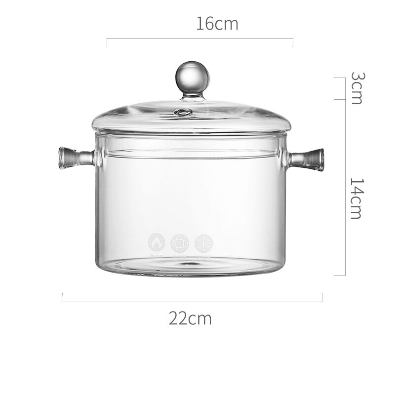 Gjennomsiktig glass kasserolle suppe gryte instant nudler glass bolle med håndtak lokk varmebestandig grøt gryte kjøkken matlaging verktøy: 1.9l perlehåndtak