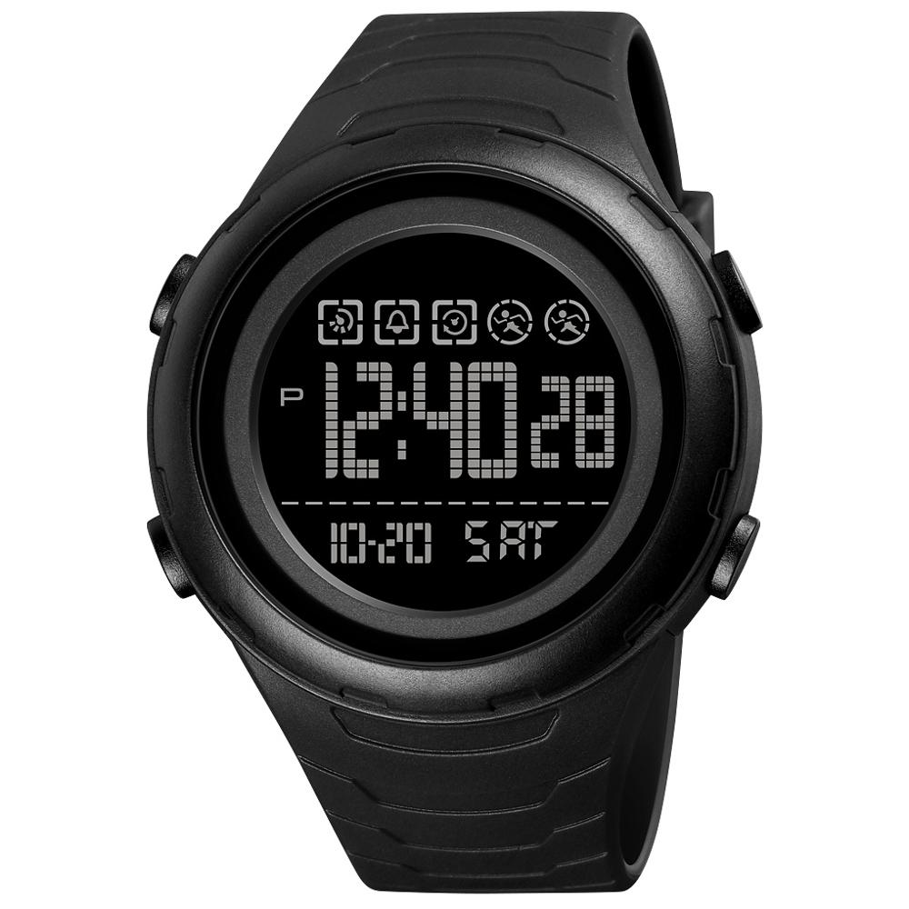 Skmei Japan Batterij Digitale Horloge Voor Man Led Light Dual Time Sport Big Dial Klok Waterdicht Pu Band Mannen horloge Reloj 1674: All Black