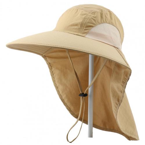 Summer Sun Hat Men Women Cotton Boonie Hat with Neck Flap Outdoor UV Protection Large Wide Brim Hiking Fishing Safari Bucket Hat: Khaki