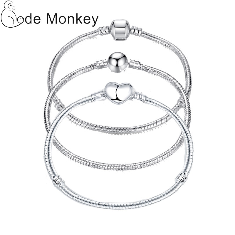 17-21cm Silber Farbe Liebe Schlange Kette Armbinde passen Original Perlen Charme DIY Perle Armreifen Schmuck Machen