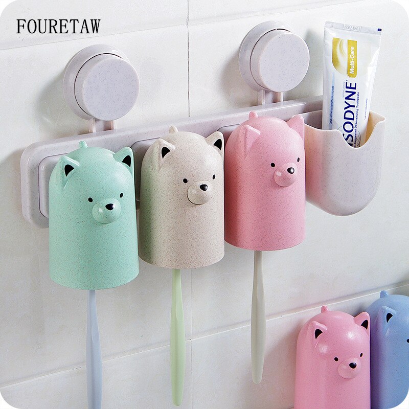 Tandbørste kop sød bjørnformet plast vandbæger vægholder børste tandpasta kop badeværelse tilbehør sæt husholdnings opbevaringsstativ