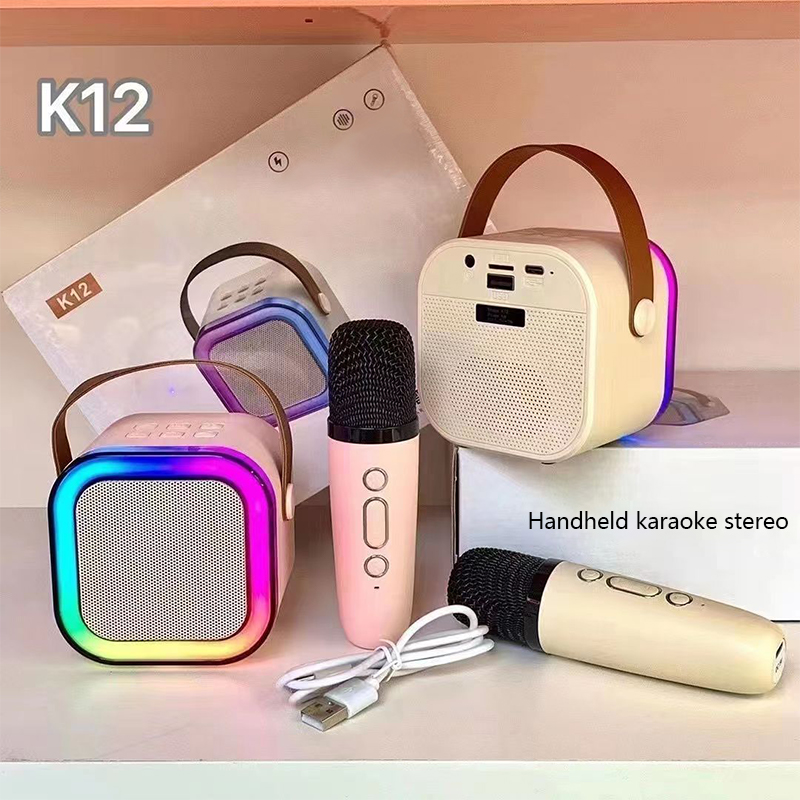 Machine de karaoké K12 portable, Bluetooth 5.3 PA, système de haut-parleurs avec 1-2 microphones sans fil, maison, chant familial, pour enfants