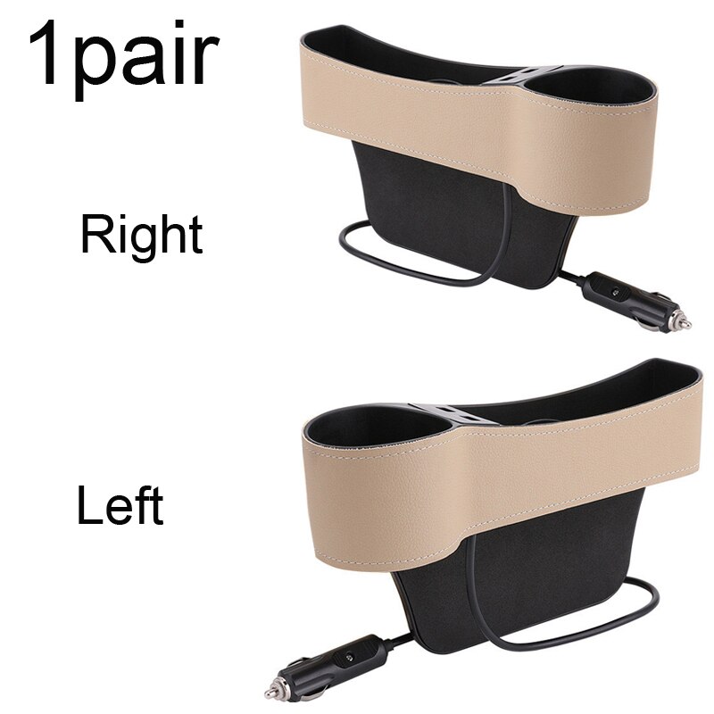 Organiseur universel de siège de voiture 2 pièces, organiseur de poche avec Interfaces USB, boîte de rangement pour accessoires intérieurs de voiture en cuir: Beige 1 pair