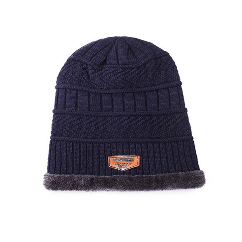 Mannen Dikke Winter Hoed, sjaal En Fluweel Warme Ski Muts Sjaal Pak Mannen Beanie Gehoorbescherming Hals Grote Maat Katoen Gezichtsmasker: Navy-1