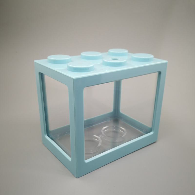 Mini hydroponic seaweed ball box micro cylinder glass flower box pet stack block fish tank plastic reptile cage: Light Blue