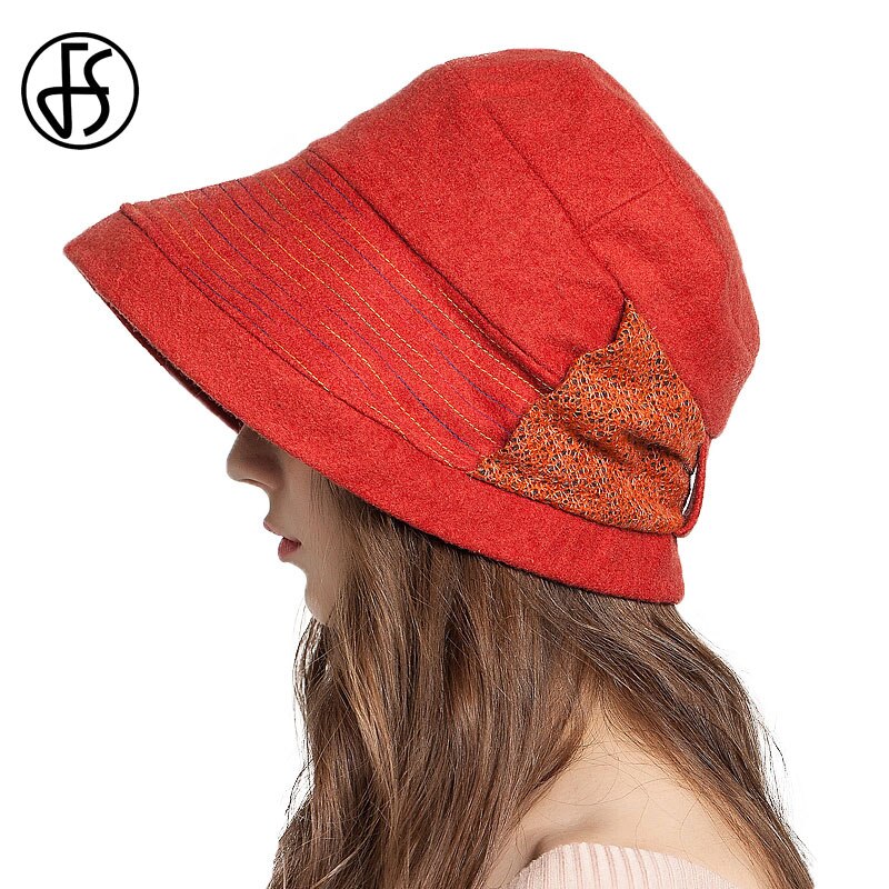 Fs rødbrun khaki kvinder efterår vinter top hat til damer uld fedora kasket med sløjfe floppy hatte foldbar