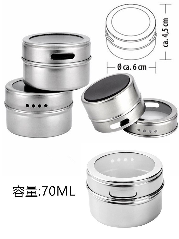 Magnetic Spice Jar Set With Stickers Stainless Steel Spice Tins Spice Storage Container Pepper Seasoning Sprays Kitchen Tools