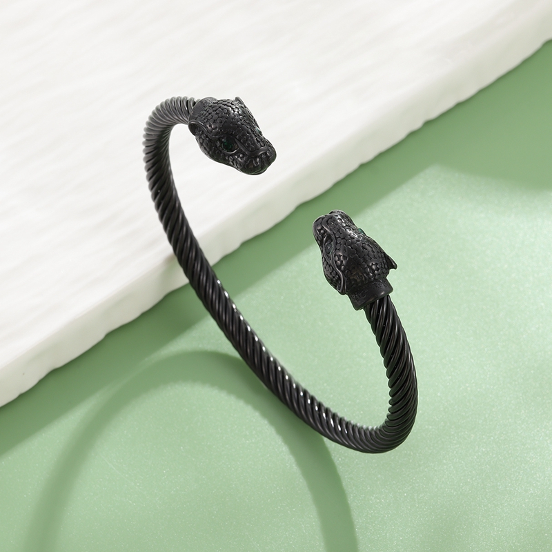 Leopard Head Stainless Steel Open Men Women Cuff Bangles Trendy Mesh Surface Chain Link Bracelets Pulsera: Black Gun Plated