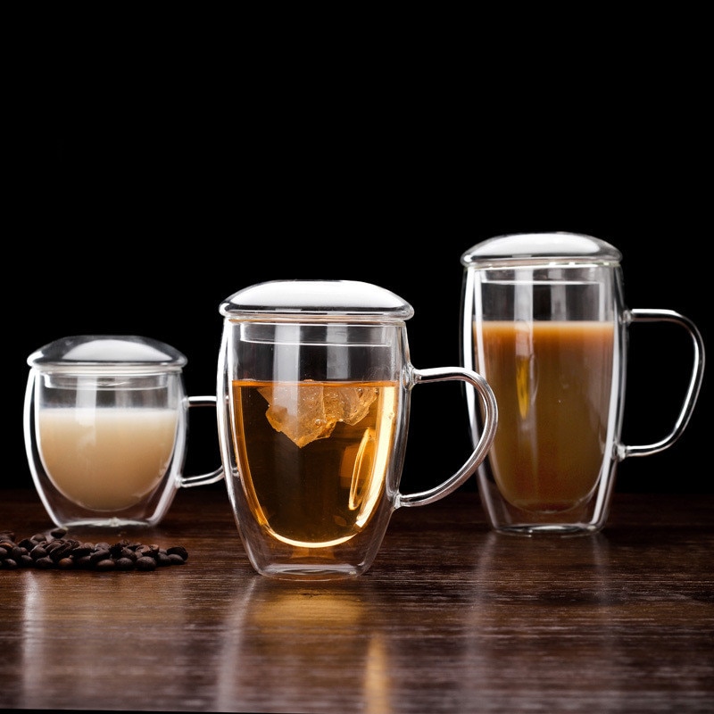 Hittebestendige Transparante Dubbele Glas Koffie Met Cover Melk Whisky Thee Bier Cocktail Vodka Wijn Mok Drinkware