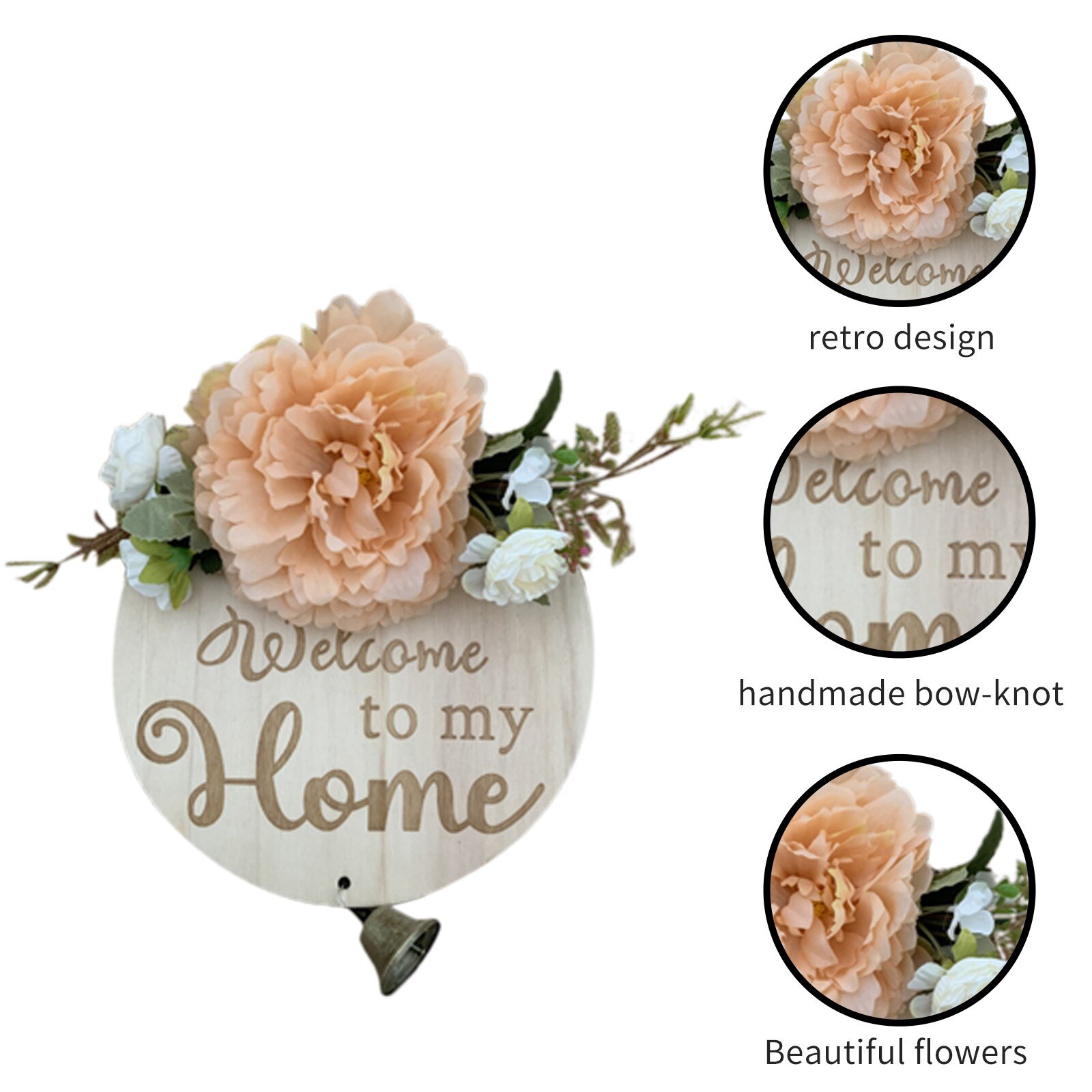 Garden Welcome Sign Wood Flower Wreath Spring Wedding Hanging Front Door Sign Welcome Wall Sign Home pendant Decoration