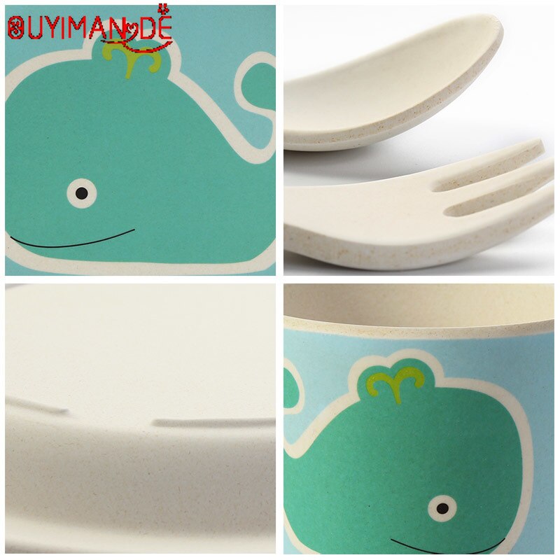 5pcs/set Animal Zoo Baby Plate Bow Cup Forks Dinnerware Feeding Set 100% Bamboo Fiber Baby Children Tableware Set