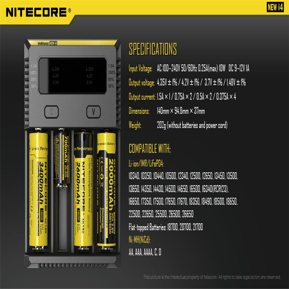 Nitecore I2 I4 Digi Lader Lcd Intelligente Circuits Li-Ion Voor 26650 18650 16340 14500 Aaa Batterijlader