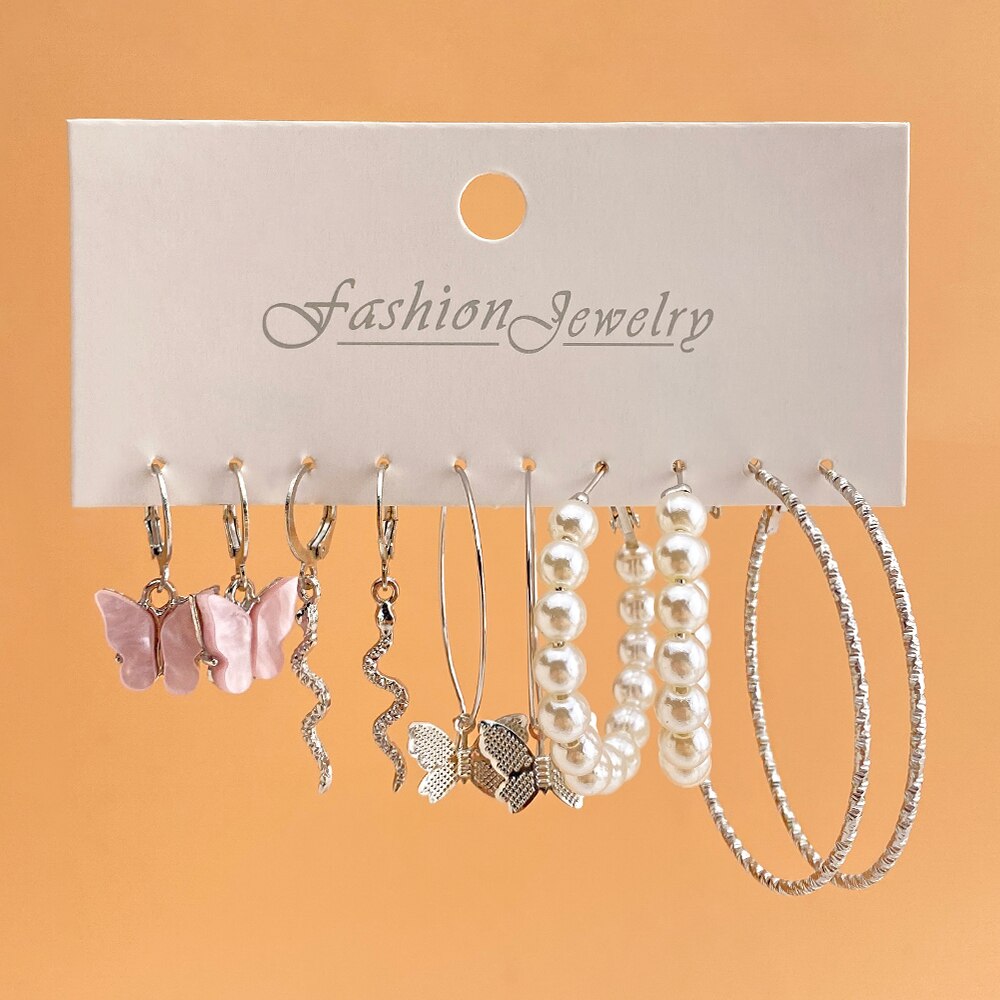 IFMIA Trendy srebrne kolorowe motyle Hoop zestaw kolczyków dla kobiet dziewczynki geometryczny nieregularny Metal żywica akrylowe kolczyki biżuteria