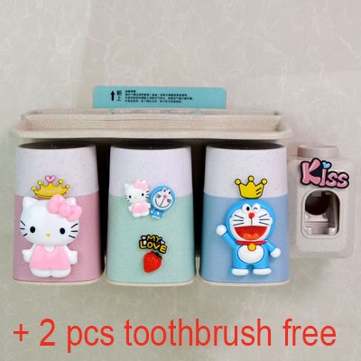 Boxi Automatic Toothpaste Squeezer Toothbrush Cup Dispenser Dust-Proof Toothbrush Holder Cartoon Cup Bathroom Accessories: 0302