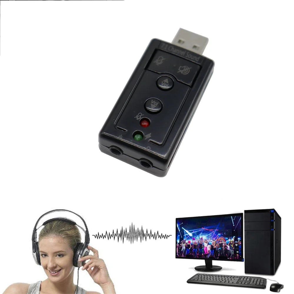 Virtual 7.1 Channel Sound Card External USB 2.0 Audio Mic Speaker Adapter Microphone Stereo 3.5mm Jack Headset Sound Card