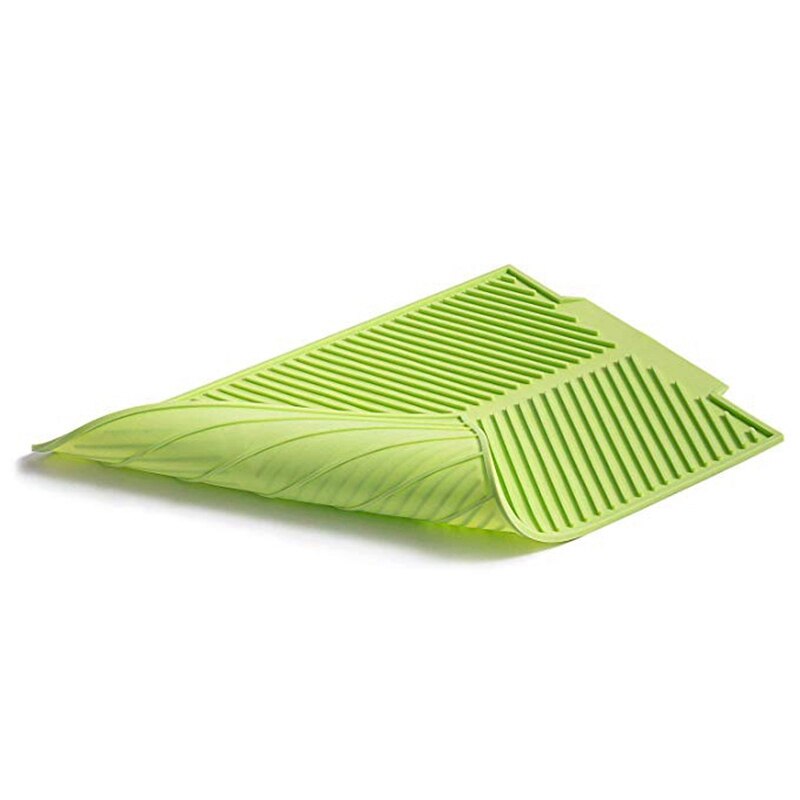 Tapis de séchage de plat de Silicone tapis de drainage pliant de Flume, plateau antidérapant résistant à la chaleur de séchage de tapis de Drain de Rectangle: Green