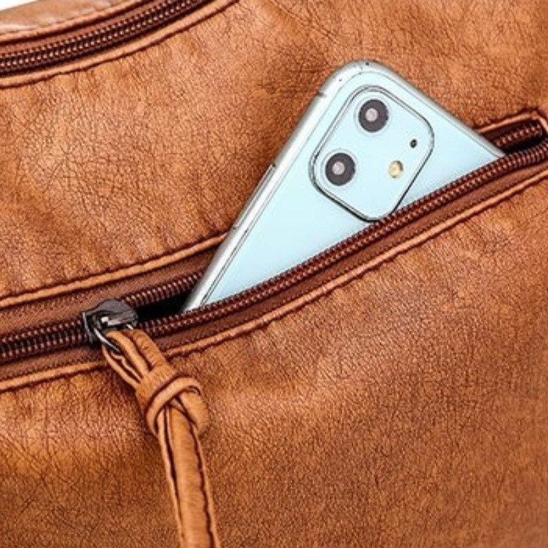 Sac à bandoulière en cuir lavé pour femmes, sac à bandoulière rétro européen et américain polyvalent de grande capacité, en cuir souple PU, 2024