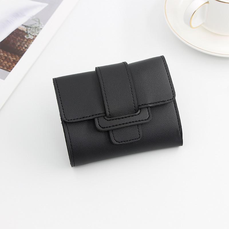 Women's Three- Folding Short Wallets Lovely Candy Color Female Coin Purse Casual Pu Leather Card Holder Slim Hasp Clutch: Black