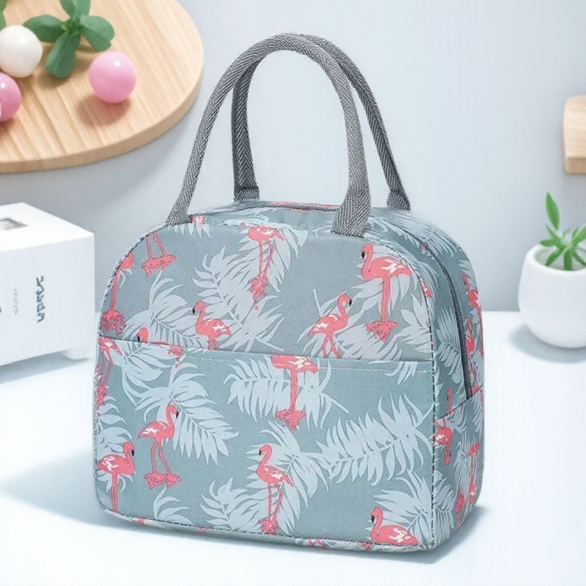 Functional Pattern Cooler Lunch Box Portable Insulated Canvas Lunch Bag Thermal Food Picnic Bag for Women Kids: GRAY