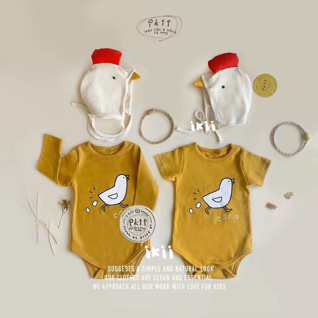 2022 nuovo la moda breve manica estate cartone animato pulcino Stampa Bodysuit infante ragazzi ragazze cotone tuta