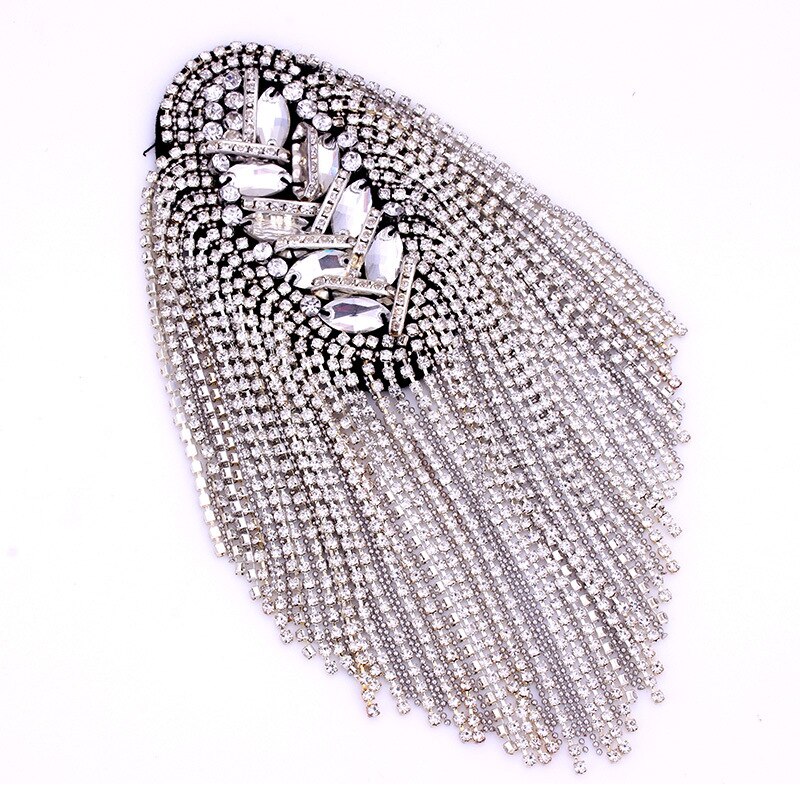 2PCS Gold Strass Schulter Britischen Stil Neue Brosche Band Quaste Niet Epaulet Epaulette Hemd Sänger Compere Bühne Schmuck: SILVER
