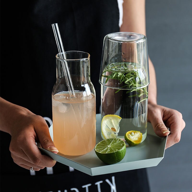 Mini Glass Water Bottle Set Heat-Resistant Juice Container Beverage Jugs Flower Tea Pot Milk Cups Home Supplier Bar Drinkware