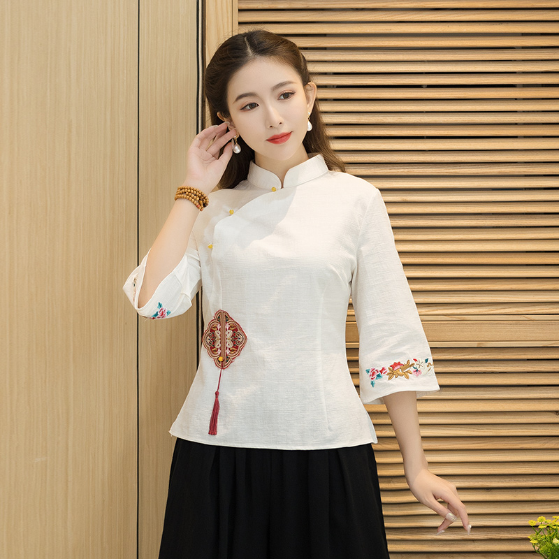 2022 women chinese style full sleeve shirts blouses loose vintage tops chinese traditional cheongsam tops women chiffon blouse