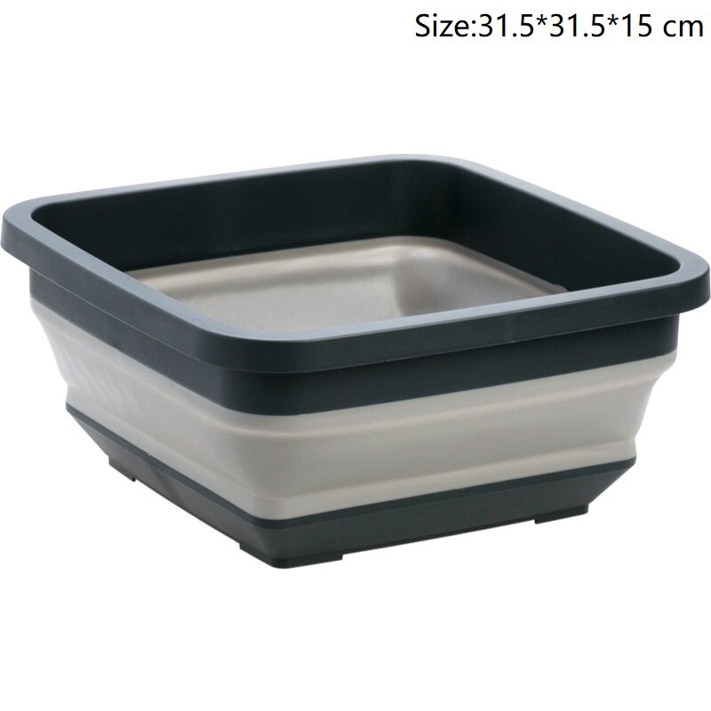 Folding Wash Basin Plastic Portable Outdoor Travel Laundry Tub Thickened Kitchen Vegetable Sink Household Cleaning Tools: B-Black