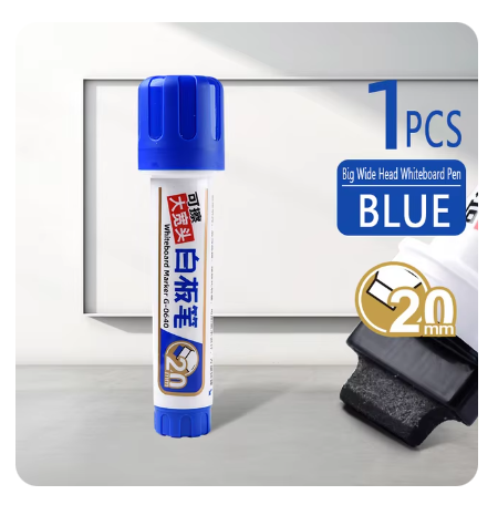 20mm extra grande capacidade cabeça larga apagável tinta-automática marcador de quadro branco escritório papelaria caneta de placa à base de água: Vermelho