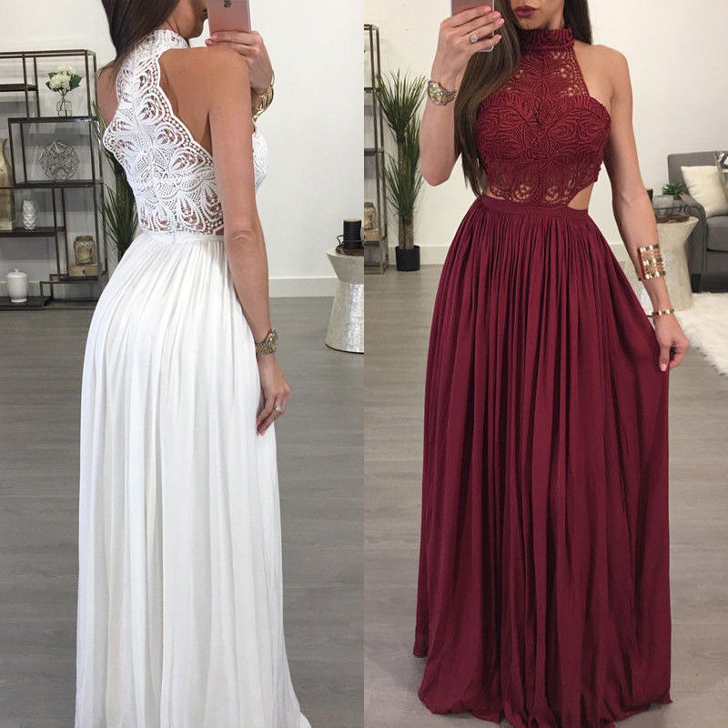 Women's Lace Chiffon Dress Sexy Boho Long Maxi Evening Party Cocktail Beach Casual Dress Sundress