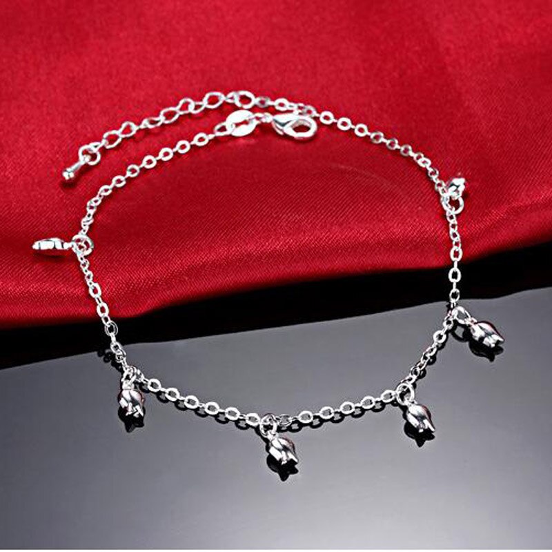 Vendita Calda vuoto Pendente Della Rosa Del Piede Cavigliera Catena in Argento 925 Delle Signore Piatto Cavigliere Braccialetto per Le Donne Del Regalo Dei Monili: Default Title