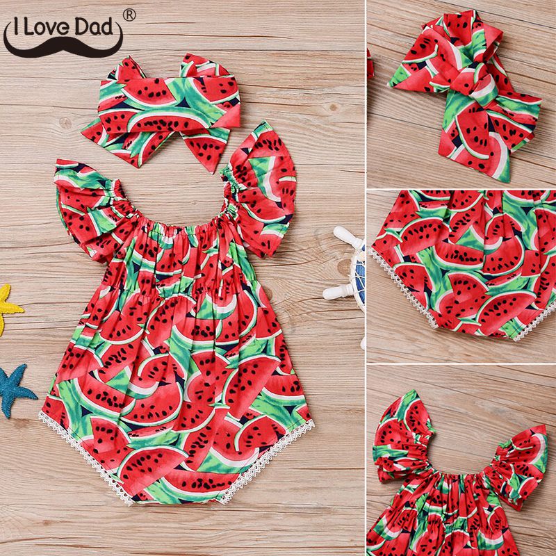 Nette Neue Geboren Baby Stirnband Baby Kleidung Wassermelone Druck Weiche Baumwolle Baby Karosserie Gesamt Outfit