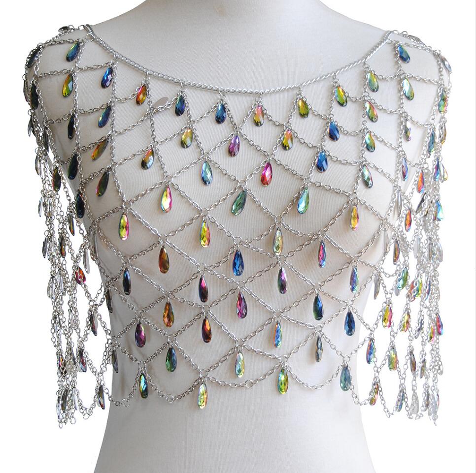 JaneVini 2019 Cristalli Colorati Collane di Perline Da Sposa Catena Della Spalla Da Sposa Avvolge Gocce Della Collana Dei Monili per Le Donne: colorato