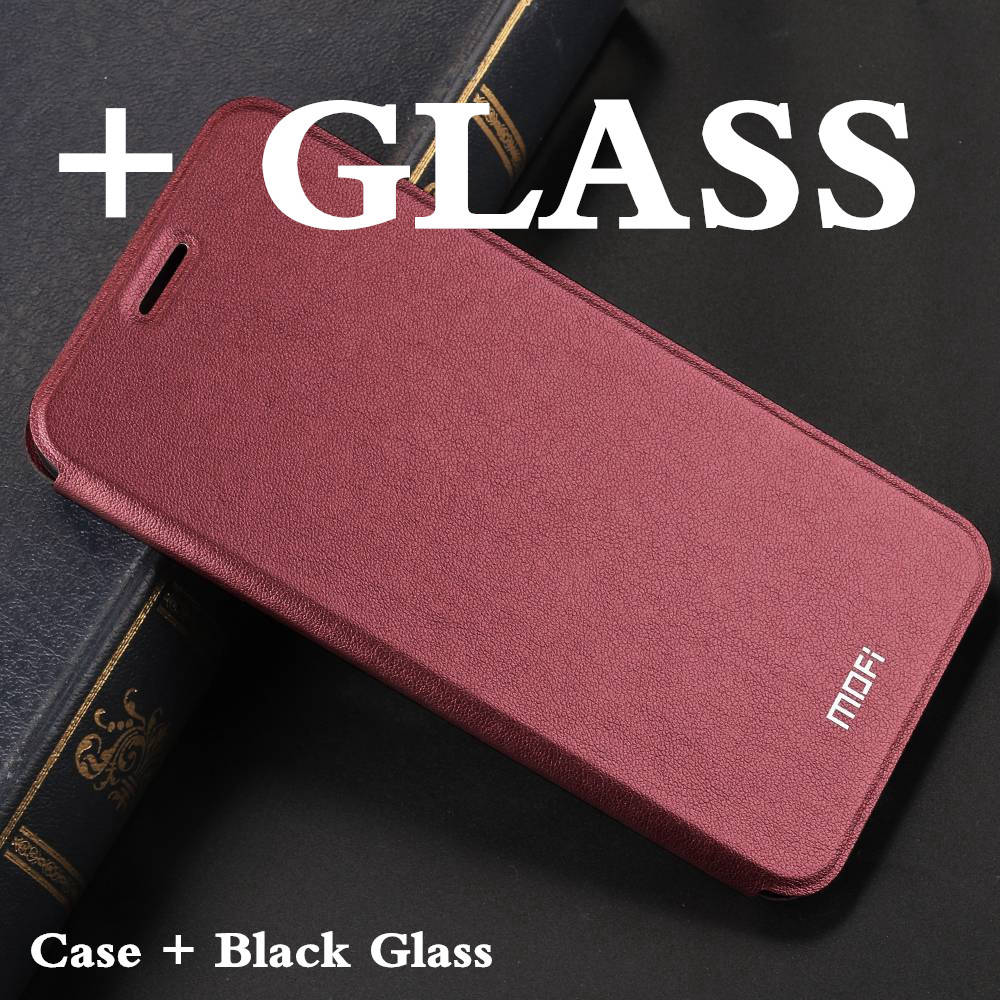 MOFi for Xiaomi Redmi 5 Plus Case for redmi 5 plus flip case cover Leather Capas coque for xiomi redmi 5 plus housing original: Wine Red with Glass