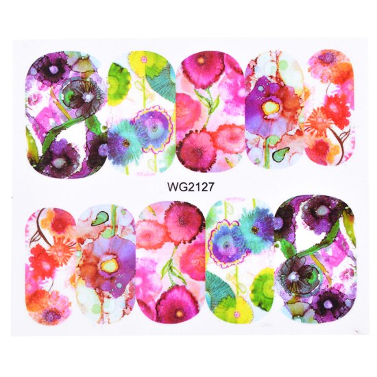 1pcs Bloem Bladeren Nail Sticker Decals Blossom Kleurrijke Slider Rose Water Volledige Wraps Nail Art Decoratie Bloemen Op Nagels CHWG: WG2127